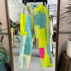 Vintage CHRISTIAN LACROIX Neon Patch Pants Sz 26”.